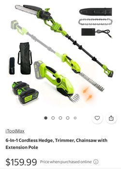 iToolMax 6-in-1 Cordless Hedge Trimmer Chainsaw Kit
