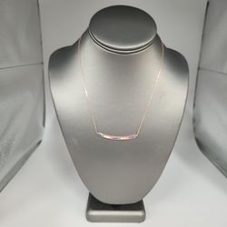 925 Sterling Silver Rose Gold - Tone Rainbow CZ Bar Necklace 18"