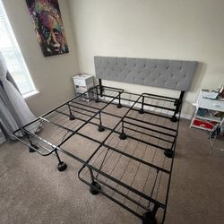 King Size Bedframe With Gray Headboard 