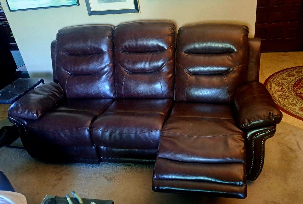 Power Reclining Couch Soft Touch Control Vegan Leather