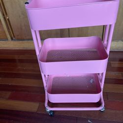 Pink Rolling Storage Cart (3-Tier)