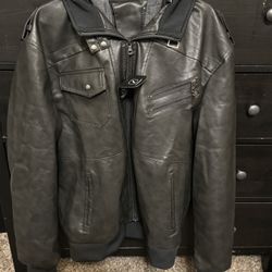 Hoodie Leather Jacket 2XL
