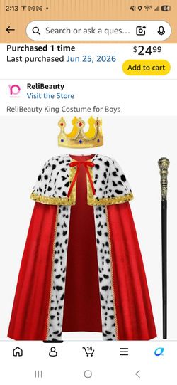 Kids king costume NEW in box size 10/12