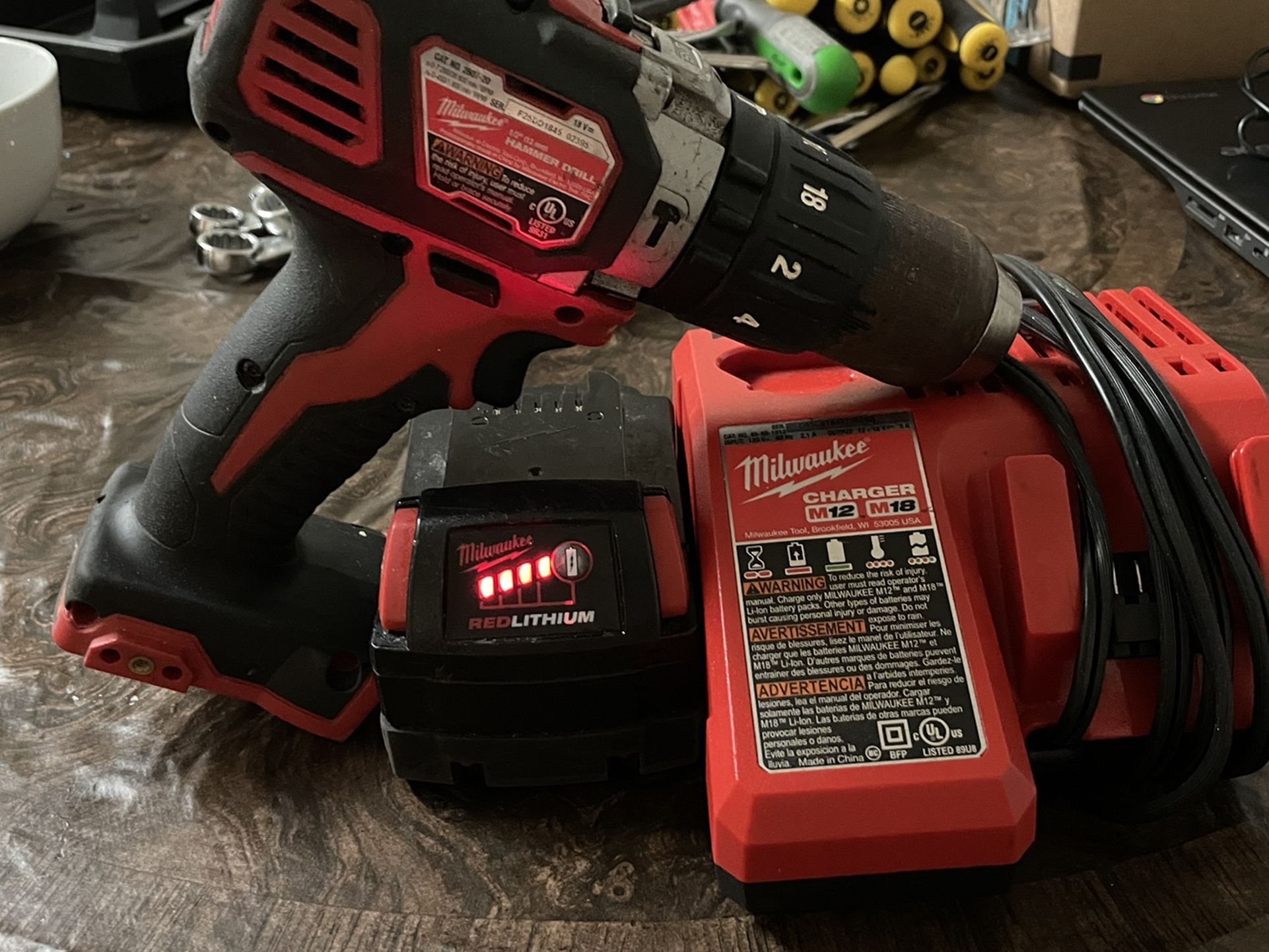 Milwaukee Drill Battery And Charger Dewalt Grinder Hyper Tough Saw Zaw And Drill With Chargers And 2 Batteries And Many Hand Tools And Tool Box