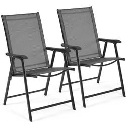 Juego de 2 sillas de comedor para patio con reposabrazos, sillas plegables para exteriores con marco de metal y respaldo para césped, jardín, patio y 