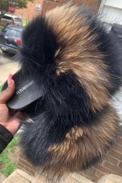 Black Brown Black Real Fur Custom Slides sizes 6.5-10 message true size and order.