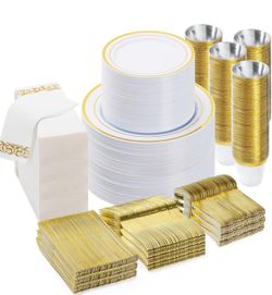 700 Pieces Gold Dinnerware Set for 100 Guests, Disposable for Party,
