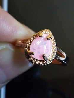 Women's wedding engagement promises tear drop fire opal yellow gold Finished over silver size 6.0