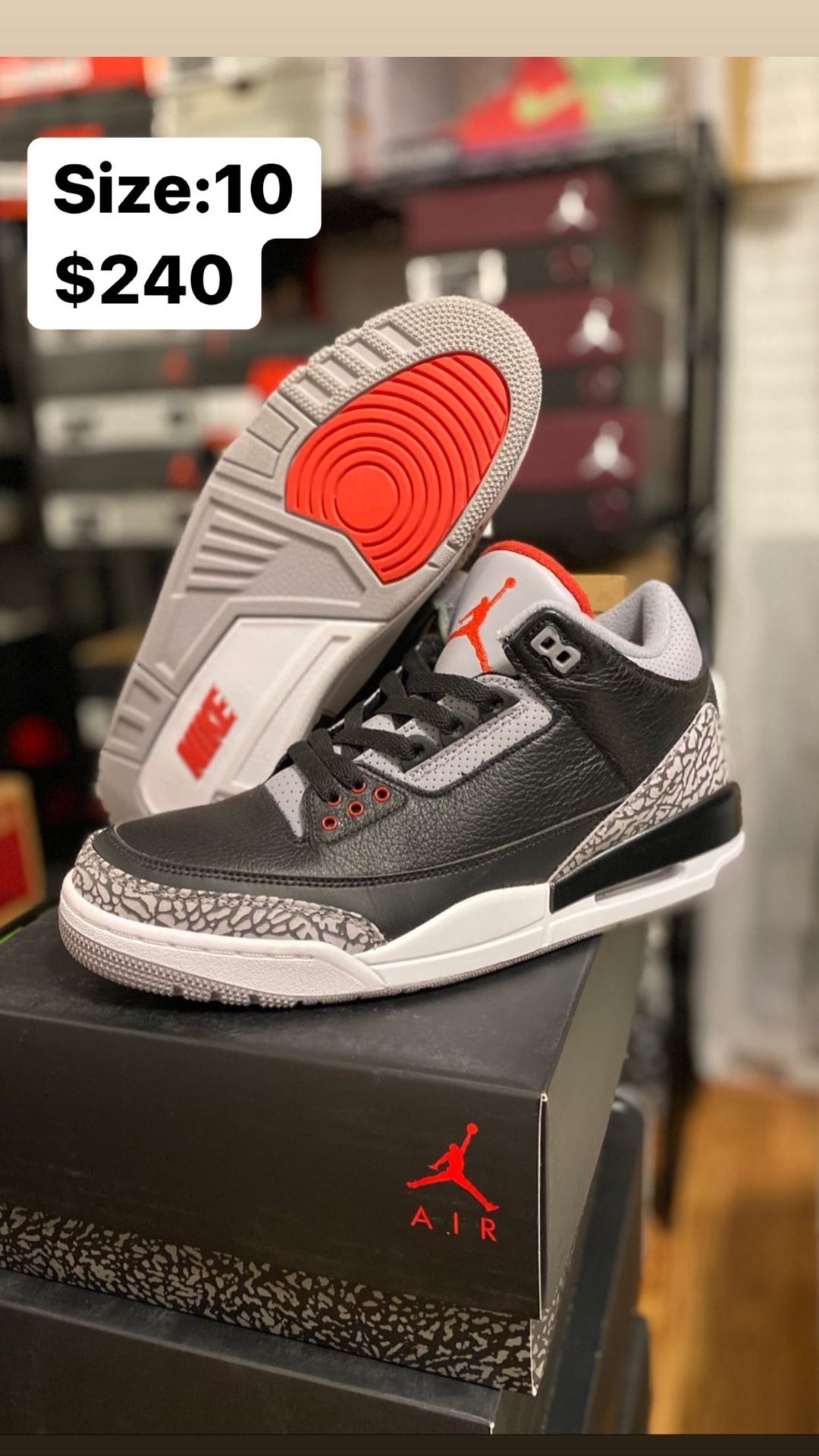 Jordan 3 Black Cement size 10