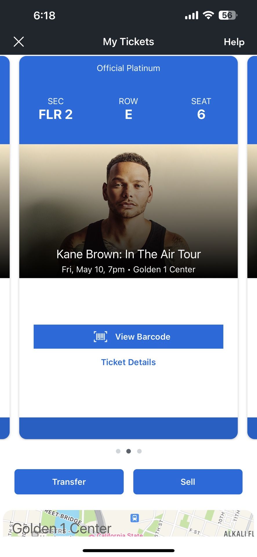 Kane Brown 2 Tix Golden one - Sacramento 