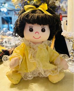 Vintage Cloth Rag Doll Yellow Dress