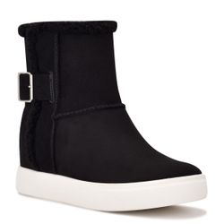 New Nine West Titus Black Suede Wedge Ankle Boots In Women's Size 8.5 