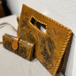 Hand Tooled Genuine Leather Clutch & Wallet