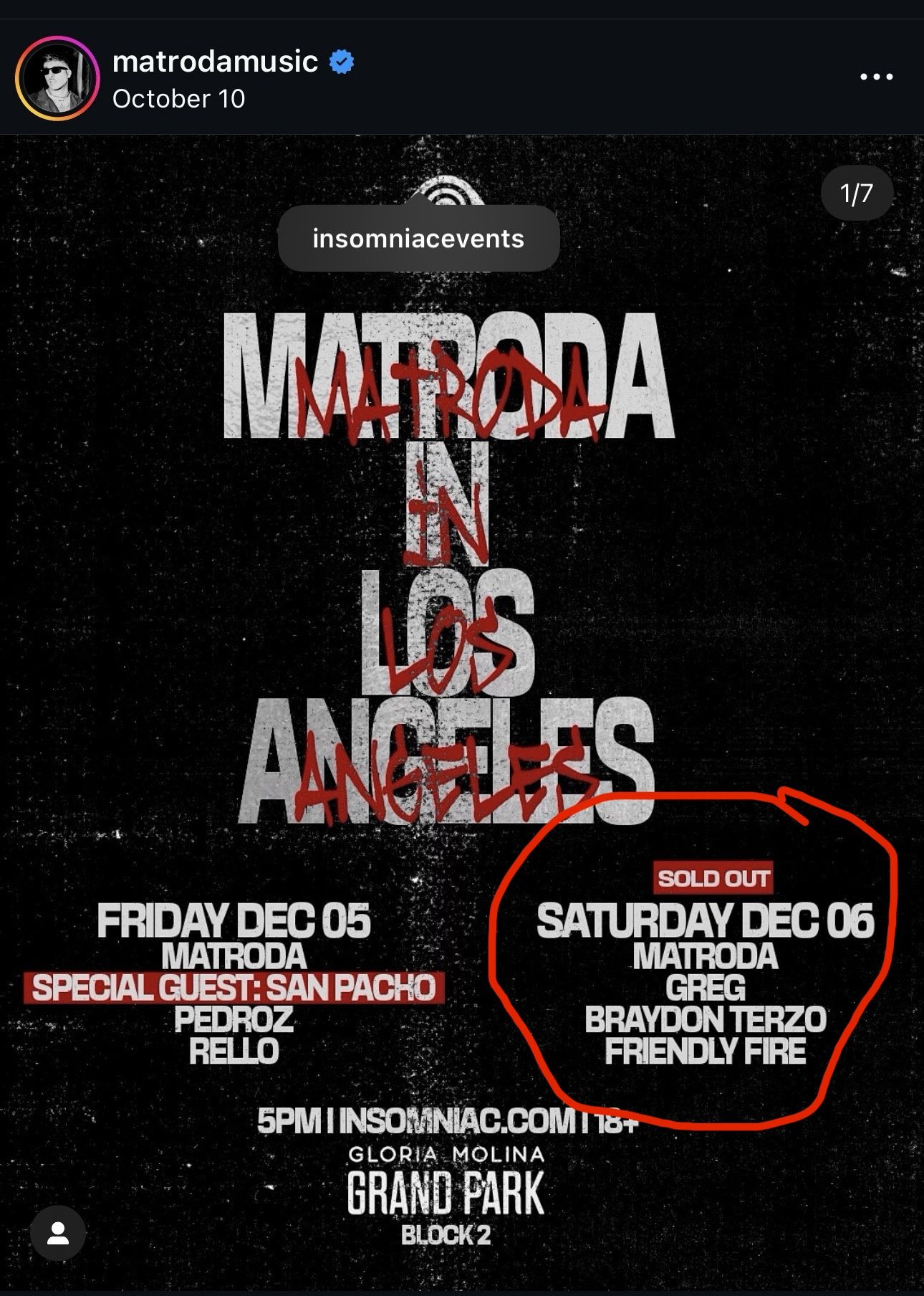 MATRODA AT GRAND PARK SOLD OUT (12/6 SATURDAY)