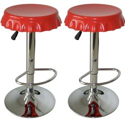 Retro Soda Cap Bar Stool - 2 Pc Red Modern Contemporary Chrome Footrest Swive