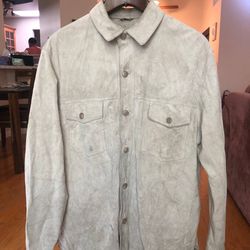 Men's leather jacket ALEGRE size XL with button front, beige, long sleeves