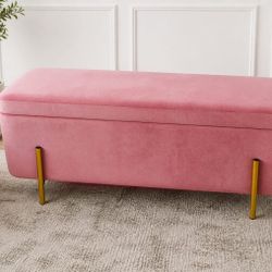 Velvet Pink Storage bench ottoman 45"Lx17"Dx18"H