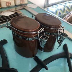 Mini Brown Ceramic Canisters 
