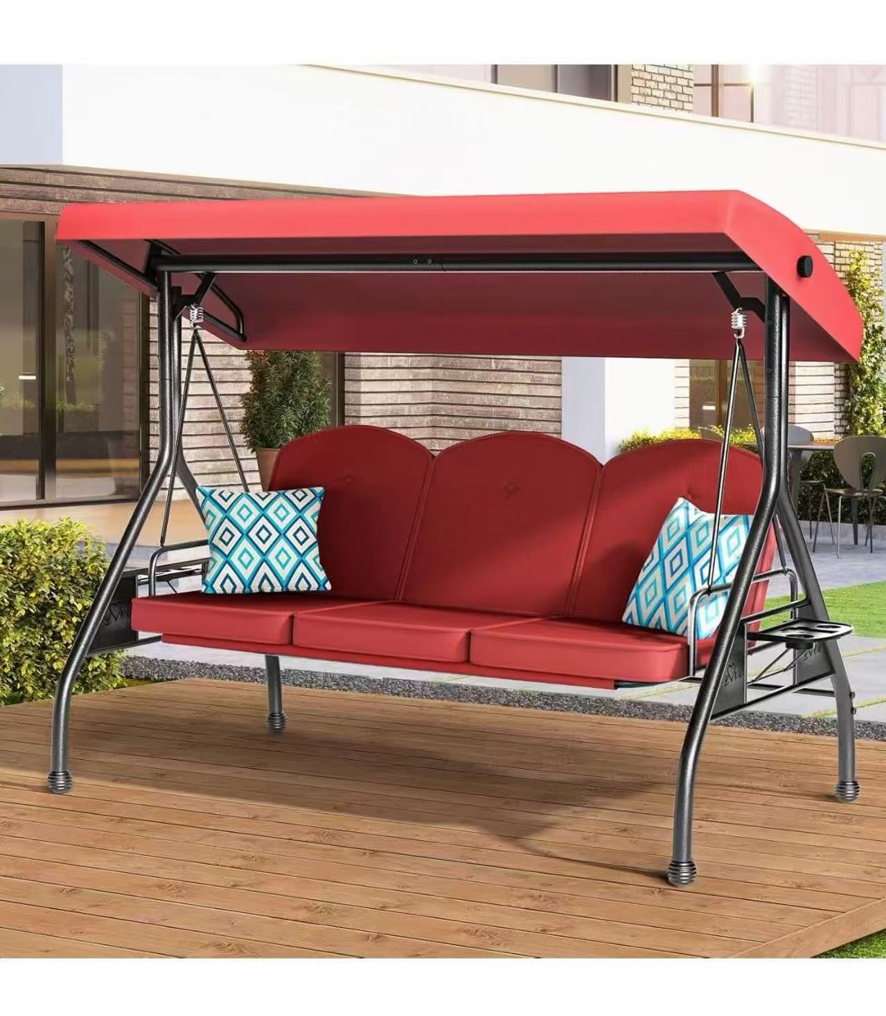 3 Seat Outdoor Porch Patio Swing with Stand 800lbs 2-in-1(Wine Red, Round Tube) $ 120