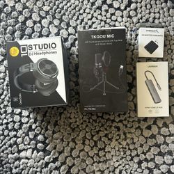 DJ, Podcast Equipment - Headphones, Microphone, USB hub, Sound Adapter