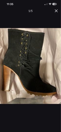 Coach Black Suede Lace-Up Heeled Ankle Boot