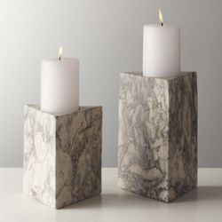 Cb2 TRIG GREY MARBLE PILLAR TRIANGLE CANDLE HOLDERS