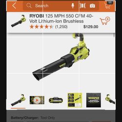 RYOBI 40 V BLOWER 550 CFM AND 125 MPH BRAND NEW