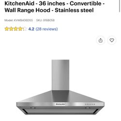 KitchenAid 36 Inches - Convertible Wall Range Hood