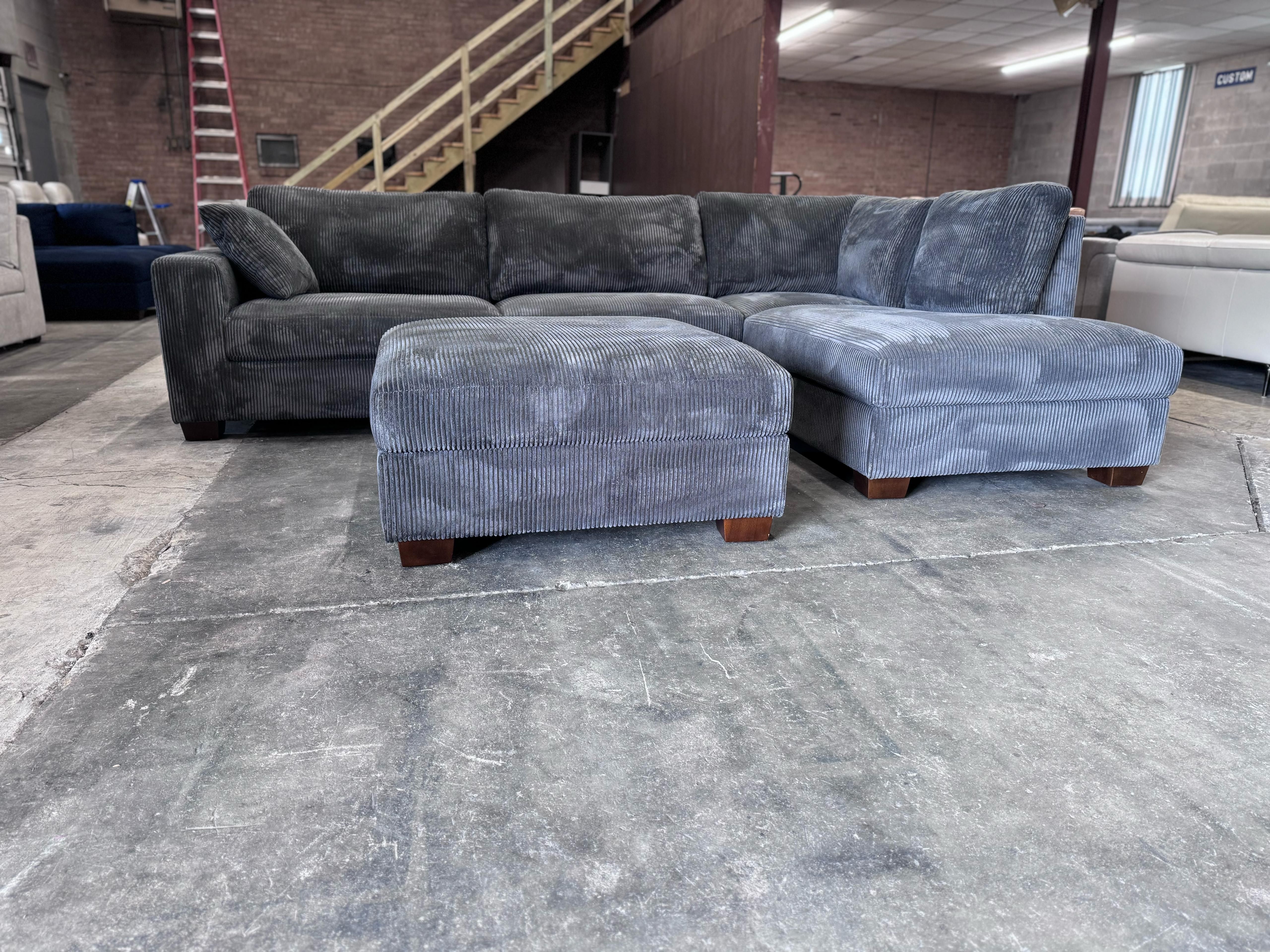 Artesia Corduroy Fabric Sectional with Ottoman
