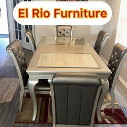 Furniture table with six chairs