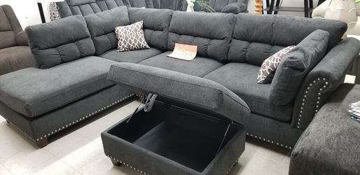 Sectional w storage ottoman gray