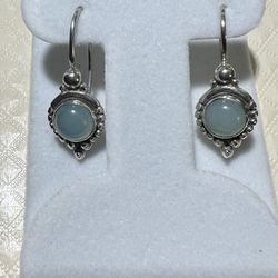 BEAUTIFUL FANCY DONGLE STERLING SILVER BLUE TOPAZ EARRINGS 