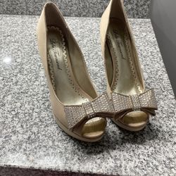 Lulu Townsend Peeptoe Platform Pumps-Champagne Color Size 6 1/2