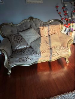 Victorian Style Ornate Sofa with Gold Frame