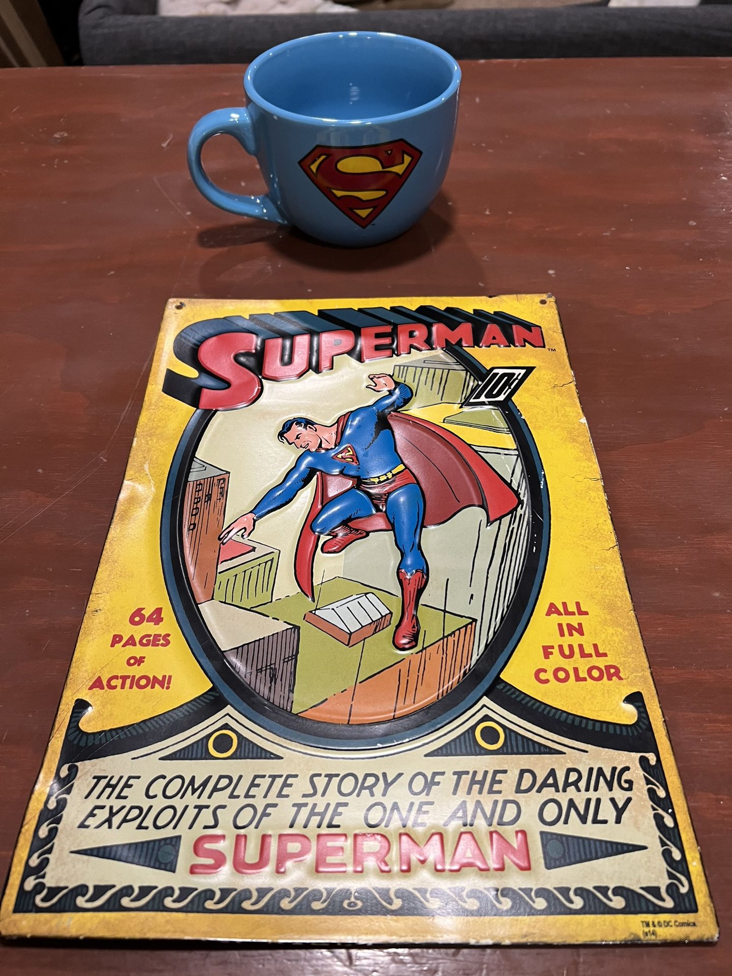 Comic book inspired Metal Superman poster. Mug Superman  2 pieces 