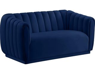 Meridian Furniture 674Navy-L Dixie Collection Modern | Contemporary Velvet Upholstered Loveseat with Deep Channel