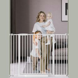 Extra Wide Baby Gate Ultra Narrow Spacing 30.11-73.42" Pressure Mounted Double Lock Swing Auto Close Walk Through Metal Safety Pet Gate for Stairs and