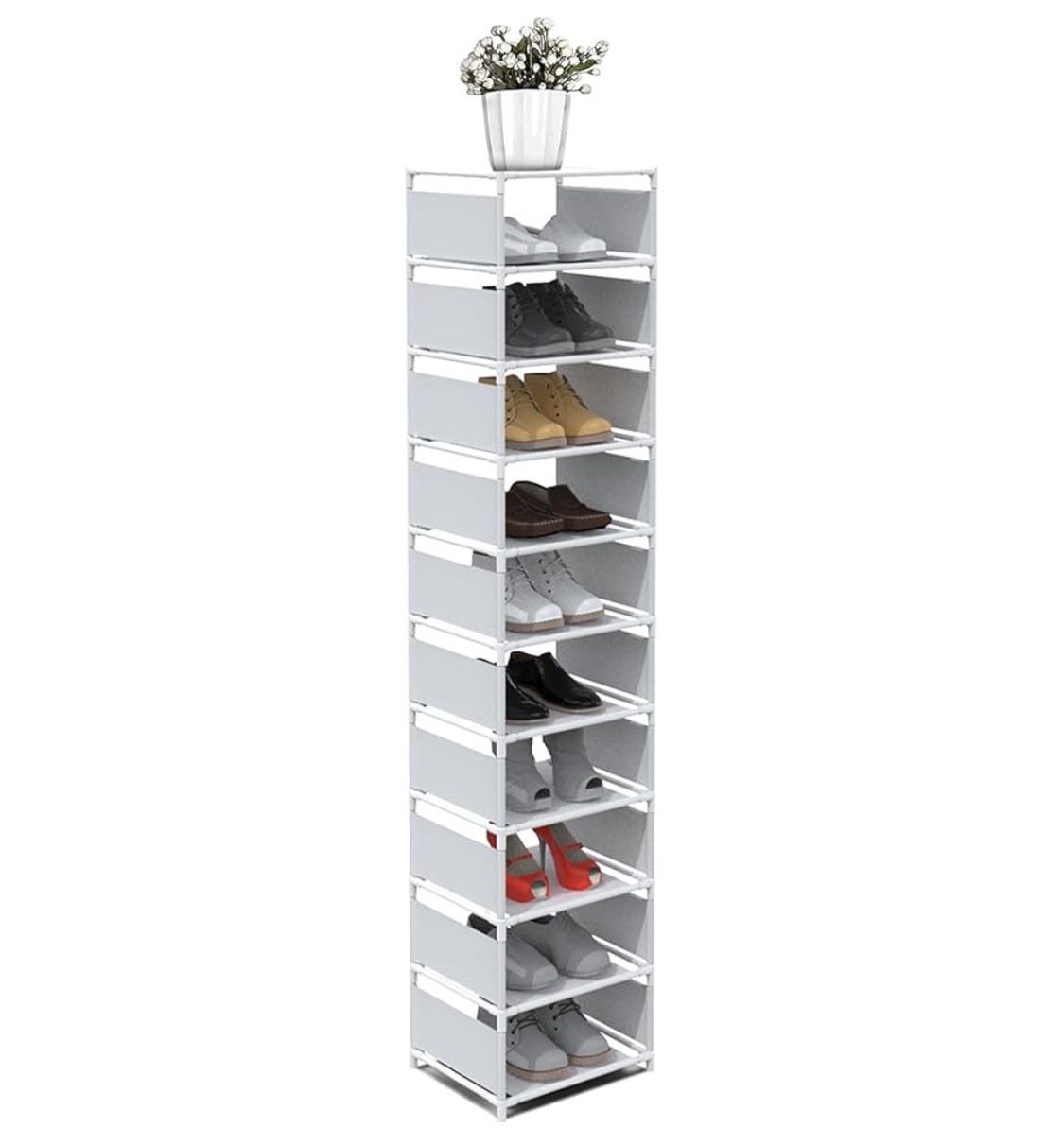 Narrow Shoe Rack, 10-Tier Vertical Shoe Rack for Entryway Closet, Slim White Tall Shoe Tower for Small Spaces, Shinky Shoe Organizer Corner Shelf