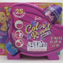Barbie Color Reveal Glitter! Hair Swaps Doll, Glittery Pink with 25 Surprises