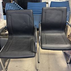 Pair Of Premium Quality Black Vinyl Side Chairs - Excellent Condition 