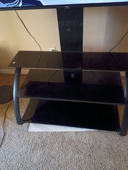 3-Tier Black Glass TV Stand
