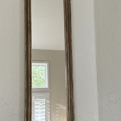 Skinny Tall Framed Rectangular Wall Mirror in Rustic Gold With Verde