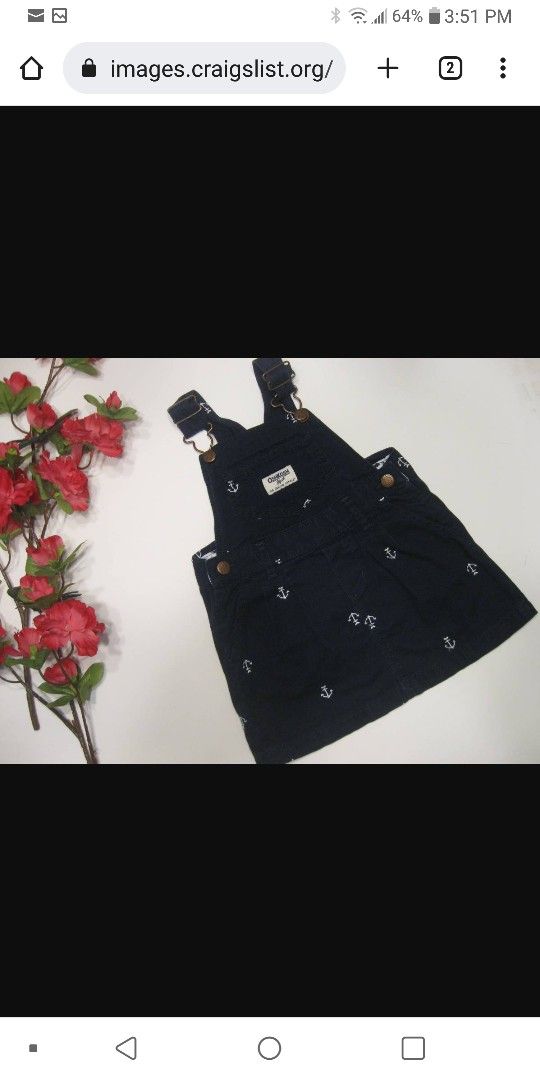 Oshkosh B'gosh Vestbak Girls 24M Anchor Nautical Overall Jumper Dress -