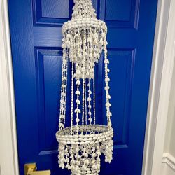 Vintage Boho Chandelier Seashell Hanging  Wind Chime Or Planter Beach Cottage