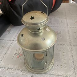 IKEA Silver Lantern Tealight Candle Holder Barn Star Glass Covered 8.5”   *Read*