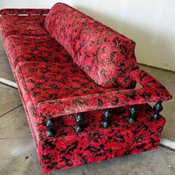 Spanish Revival Red Velvet Sofa         
9 Ft Mid Century Corsican Wood Post Sofa 