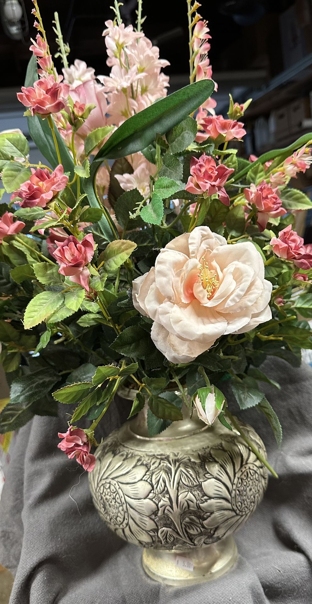 Silver Plated Vase With Silk Flowers