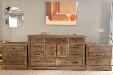 9 Drawer Dresser w/ Cabinet & 2 Nightstands Set