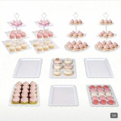 Juego de 10 piezas de exhibición de tartas y aperitivos de lujo - Soporte y bandeja premium de 3 niveles - Adecuado para cumpleaños, bodas y celebraci