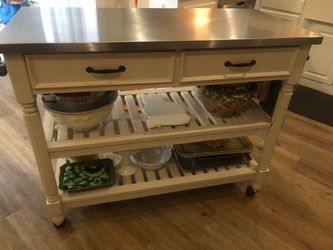Rolling Kitchen Island with Stainless Steel Top